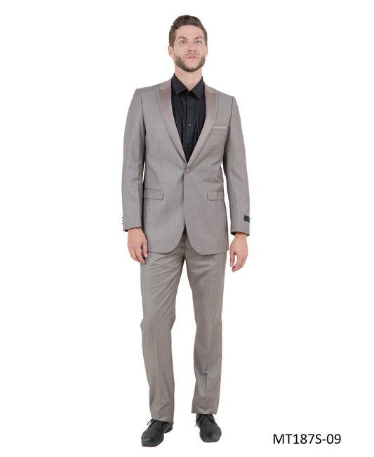 Champagne on Champagne Satin Peak Lapel With Fabric Trim Slim Fit  2 Piece Bryan Michaels Men's Tuxedo