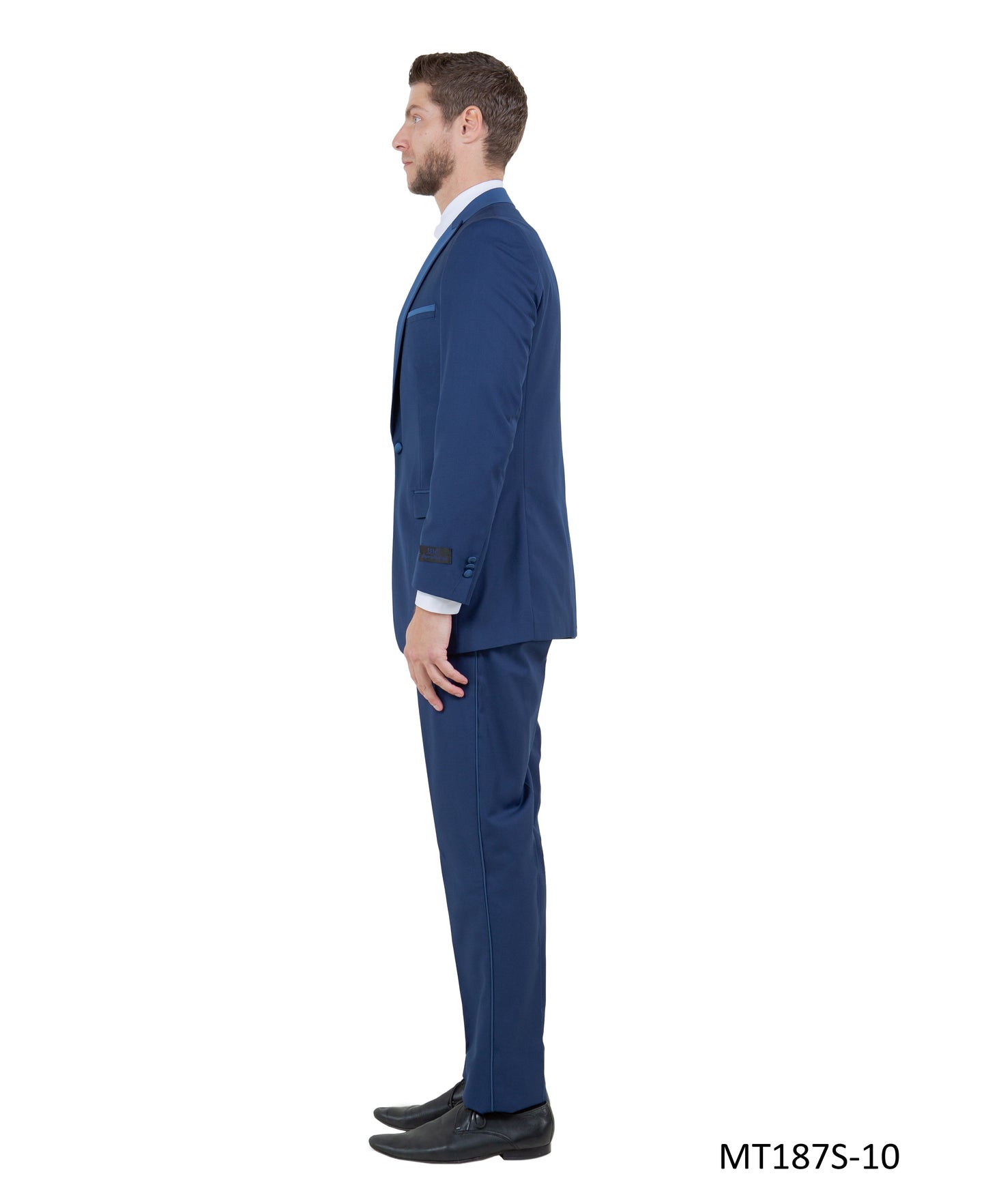 Cobalt on Cobalt  Satin Peak Lapel With Fabric Trim Slim Fit  2 Piece Bryan Michaels Men's Tuxedo