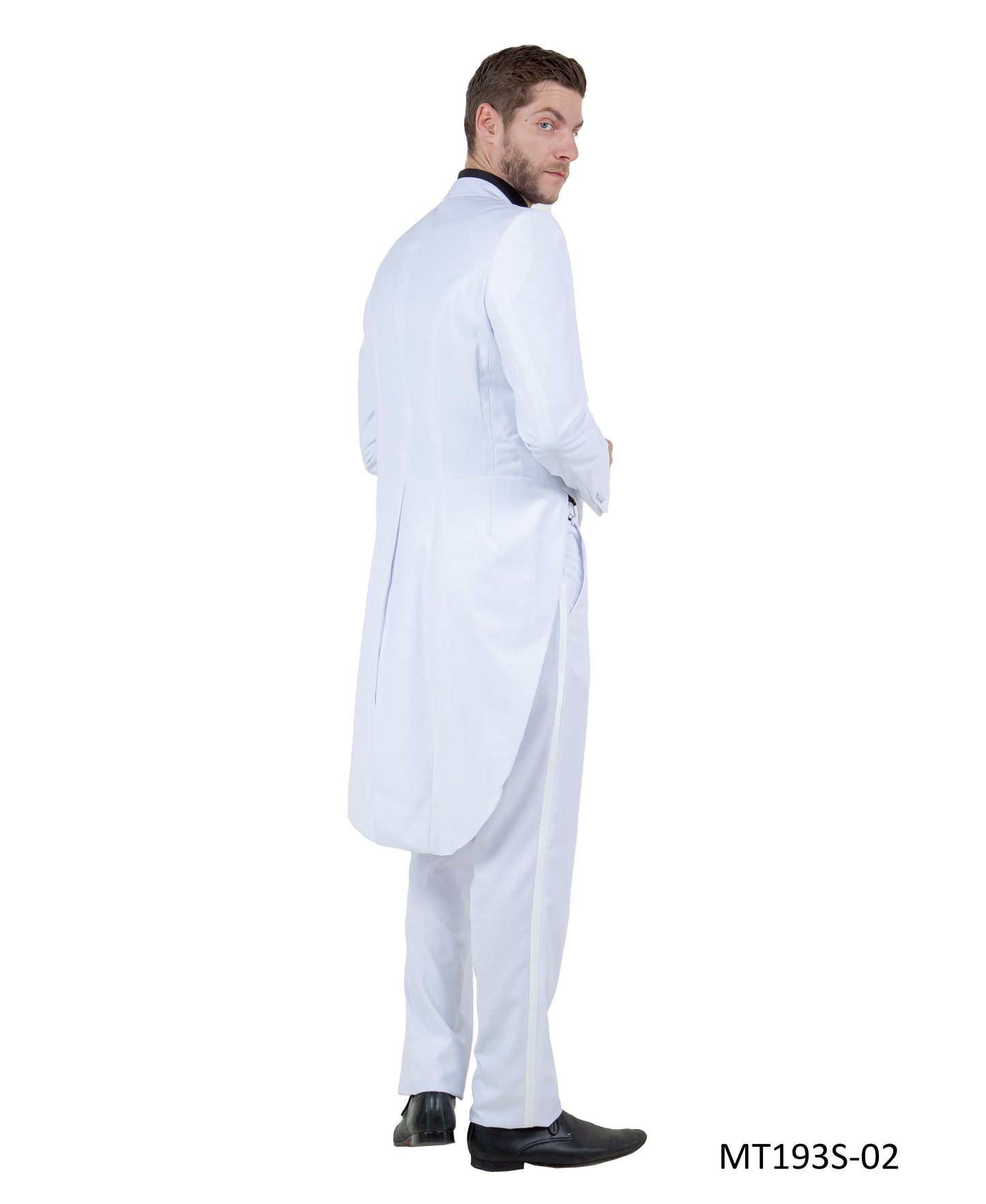 White on White Satin Peak Lapel Modern Fit 2 Piece Bryan Michaels Men's Tail Tuxedo