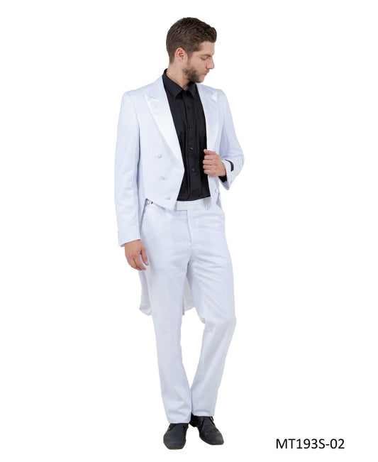 White on White Satin Peak Lapel Modern Fit 2 Piece Bryan Michaels Men's Tail Tuxedo