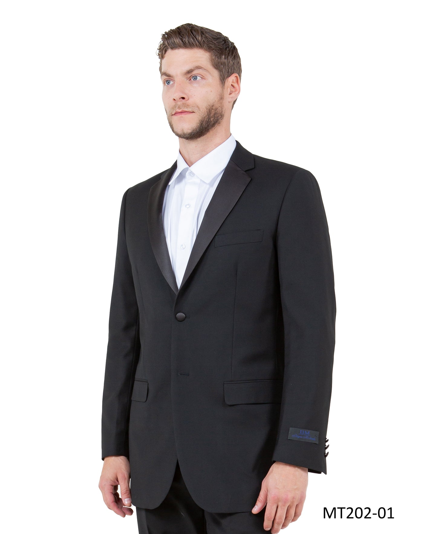 Black on Black Satin Notch Lapel  Modern Fit  2 Piece Bryan Michaels Men's Tuxedo