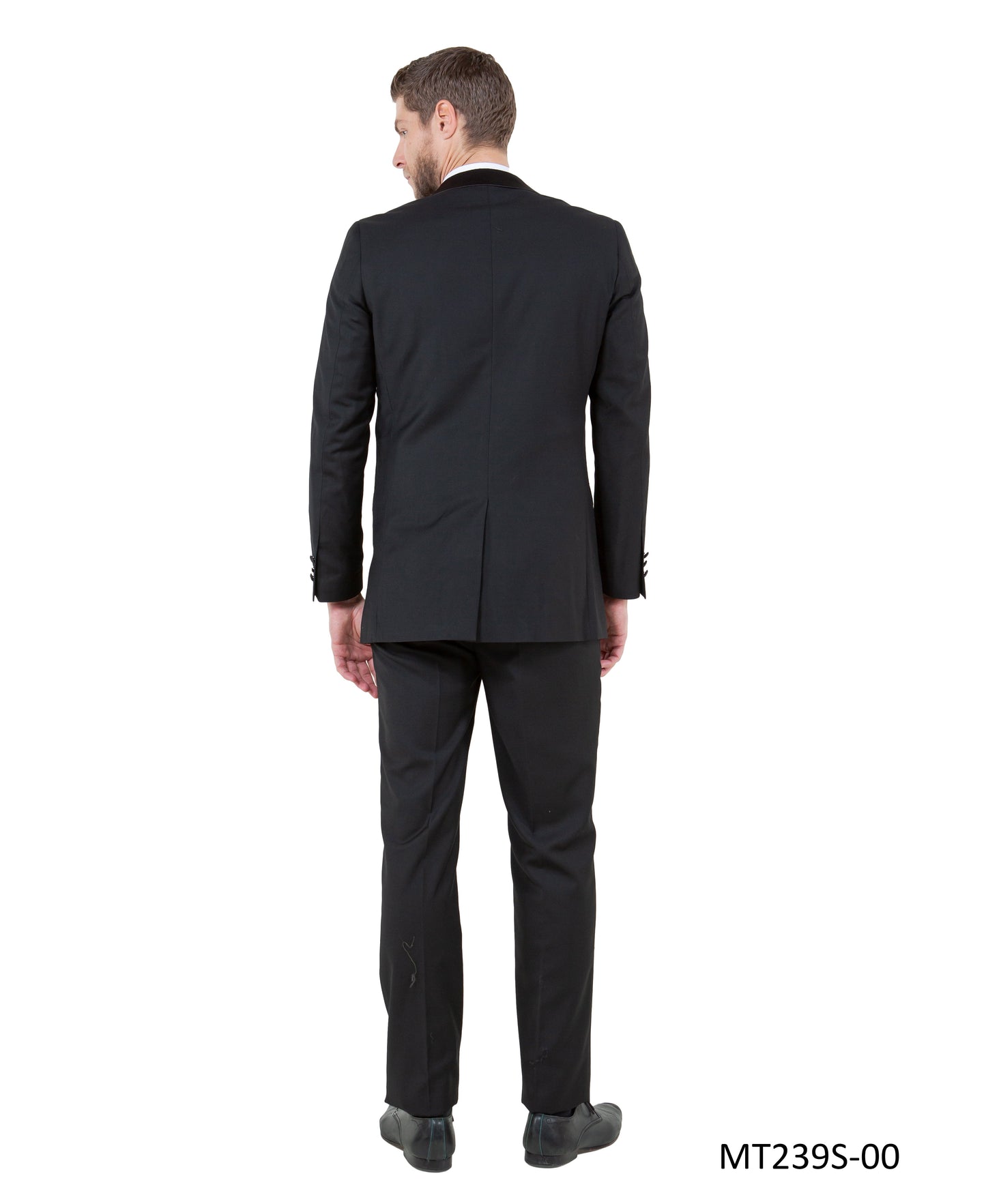 Black on Black Satin Peak Lapel With Satin Trim Slim Fit 3 Piece Bryan Michaels Men's Tuxedo