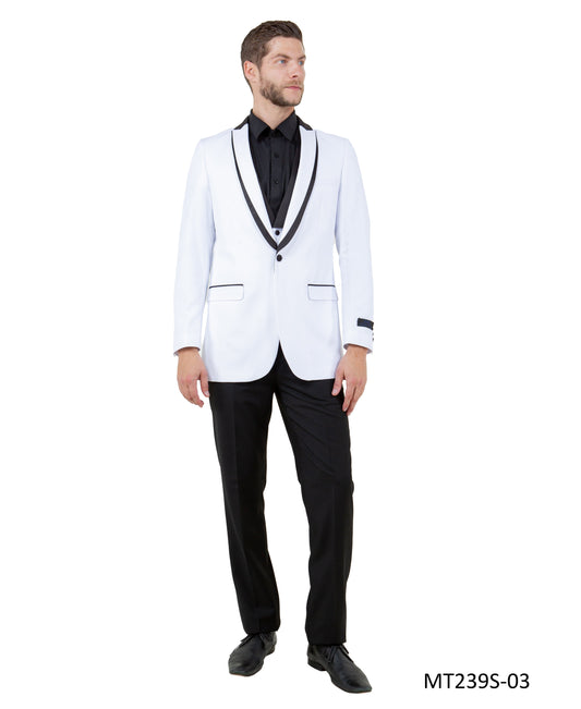 White on Black Satin Peak Lapel With Satin Trim Slim Fit 3 Piece Bryan Michaels Men's Tuxedo