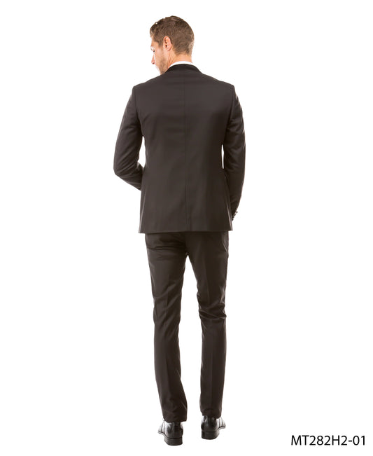 Black on Black Satin Notch Lapel Hybrid Fit  2 Piece Sean Alexander Men's Tuxedo