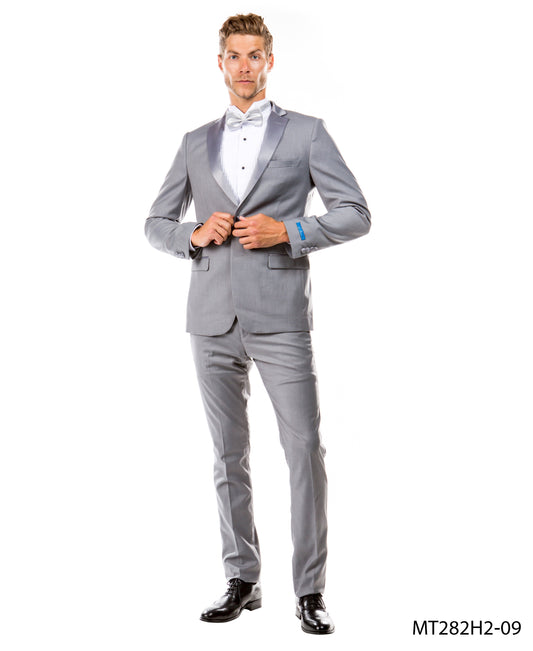 Grey on Grey Satin Notch Lapel Hybrid Fit  2 Piece Sean Alexander Men's Tuxedo