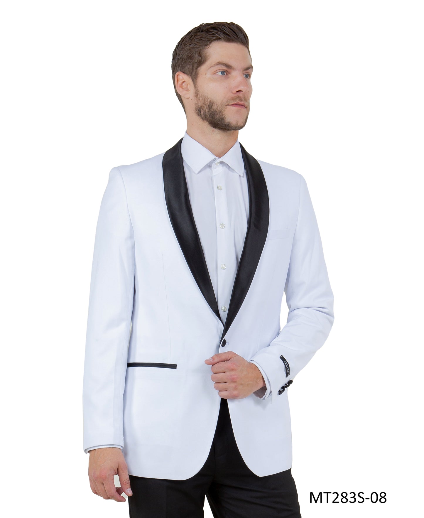 White on Black Satin Shawl Lapel Slim Fit  2 Piece Azzuro Men's Tuxedo