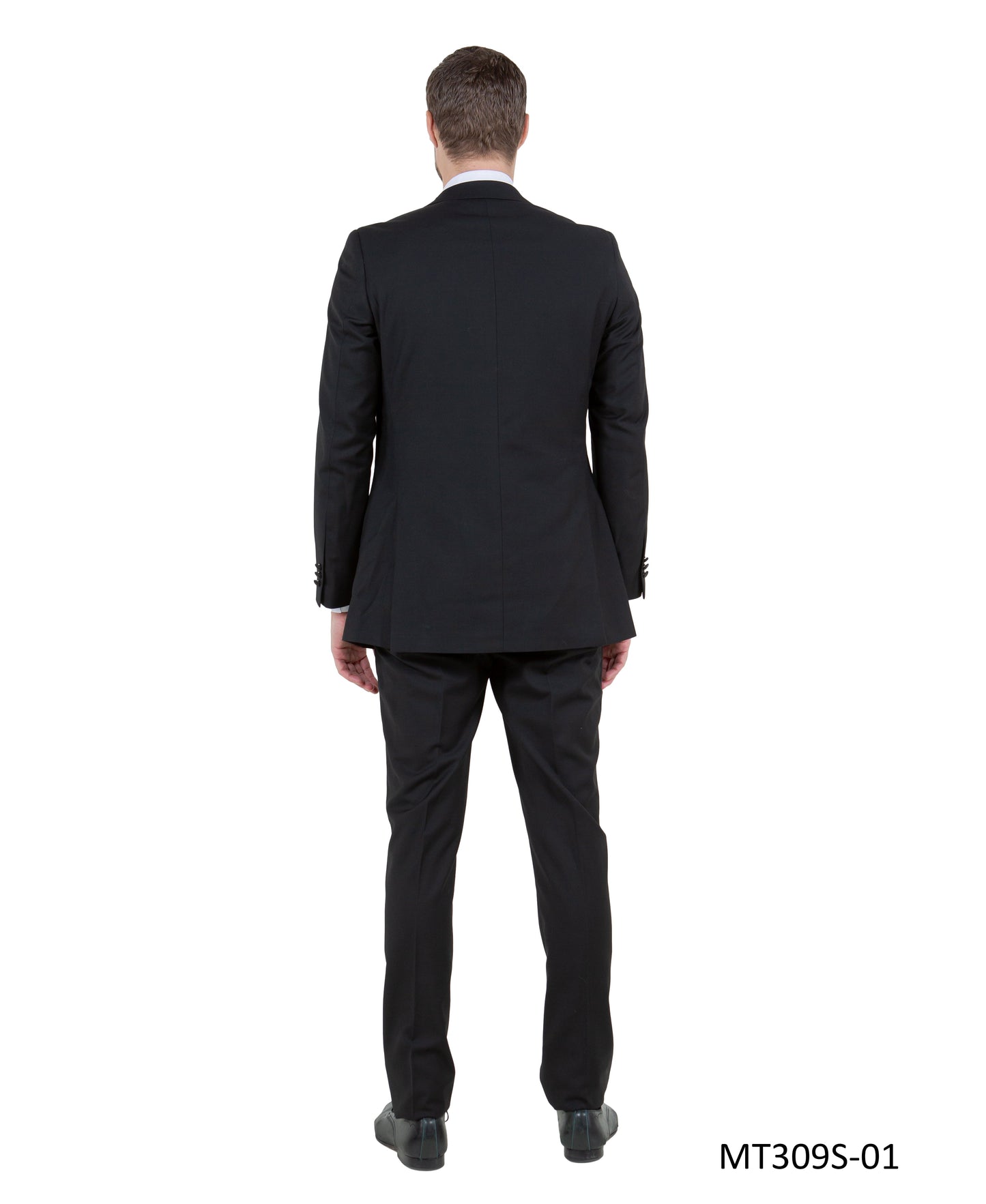 Black on Black Satin Peak Lapel With Satin Trim Slim Fit  2 Piece Tazzio Men's Tuxedo