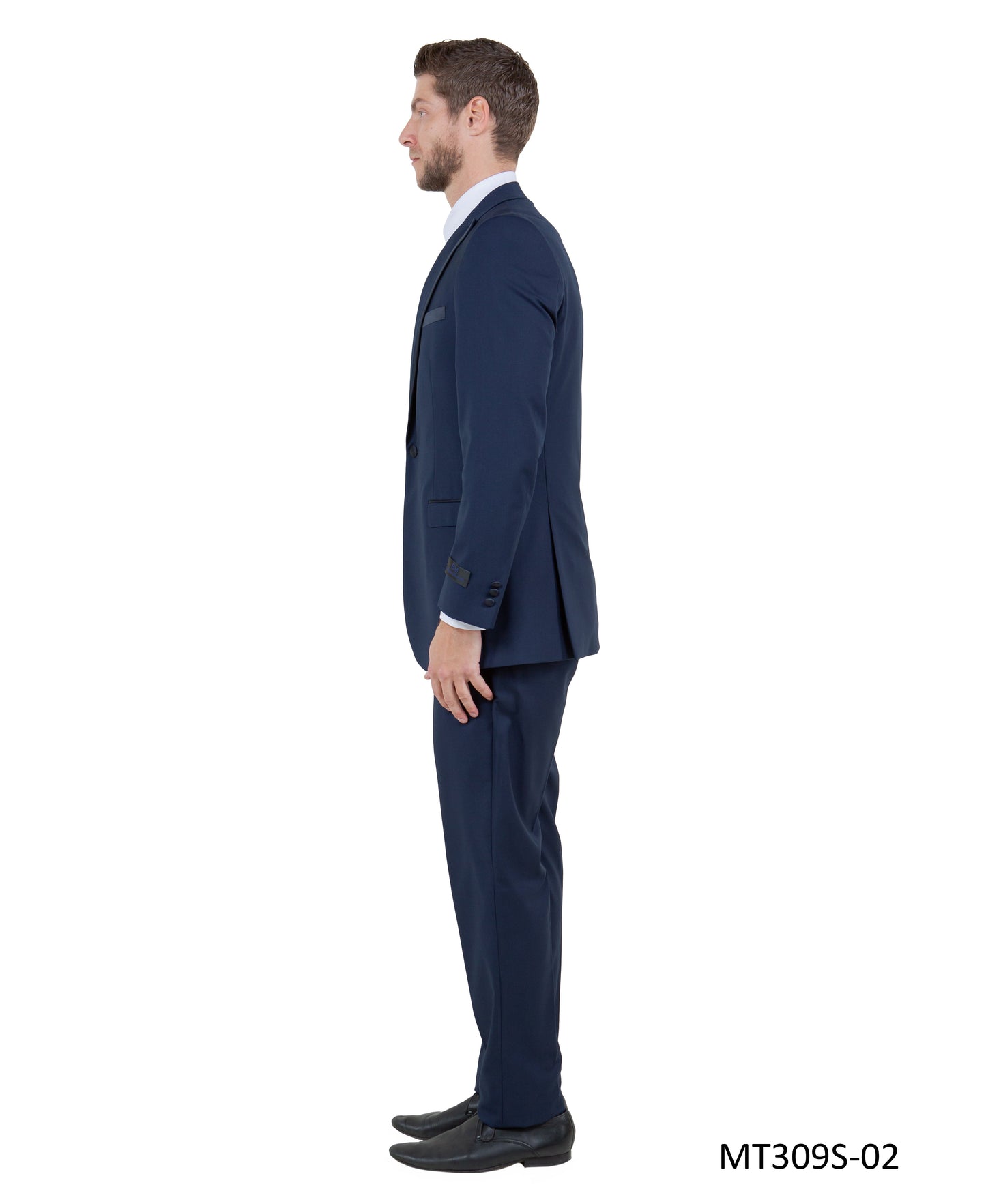 Navy on Navy Satin Peak Lapel With Satin Trim Slim Fit  2 Piece Tazzio Men's Tuxedo