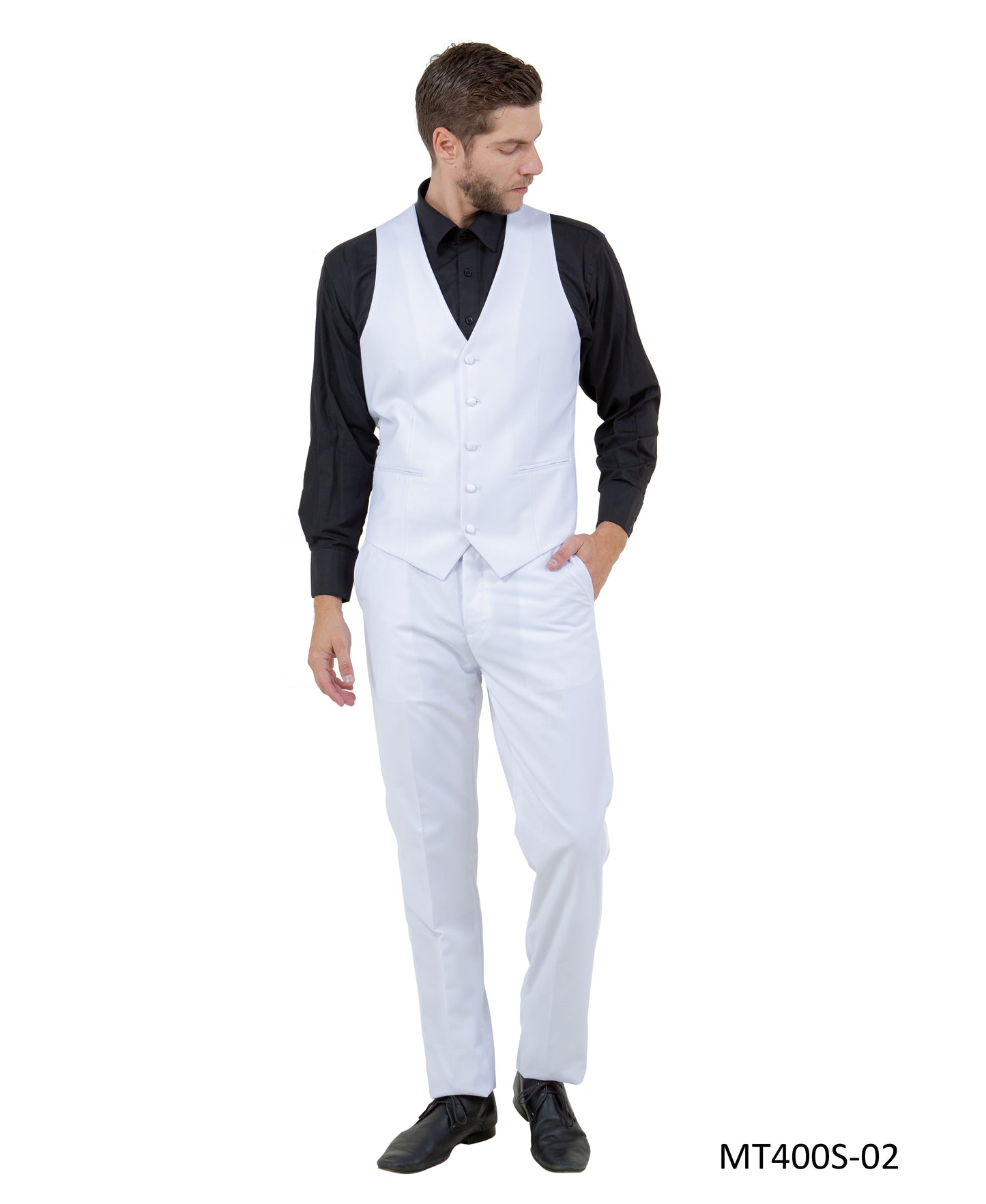 White on White Satin Peak Lapel  Modern Fit  3 Piece Bryan Michaels Men's Tuxedo