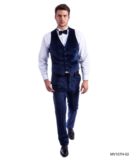 Navy Velvet Vest Pants Bowtie Bryan Michaels Set