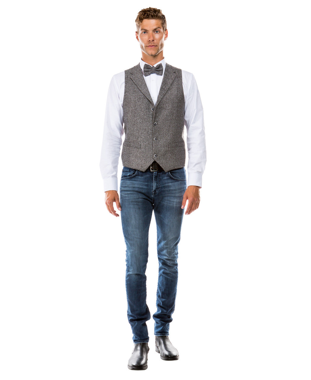 Grey Tweed Vest Bowtie Sean Alexander Set