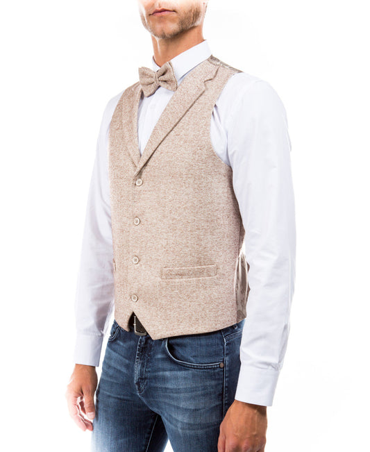 Beige Tweed Vest Bowtie Sean Alexander Set