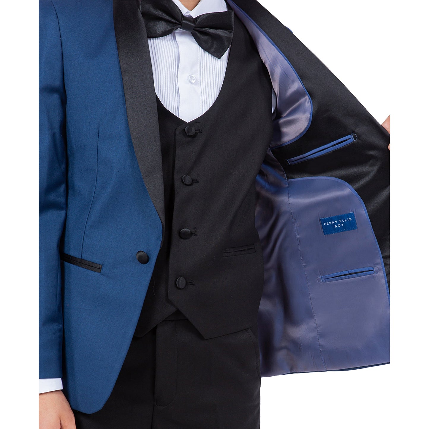 Indigo/Black Shawl Lapel 5 Piece Slim Fit Perry Ellis Boy'sTuxedo