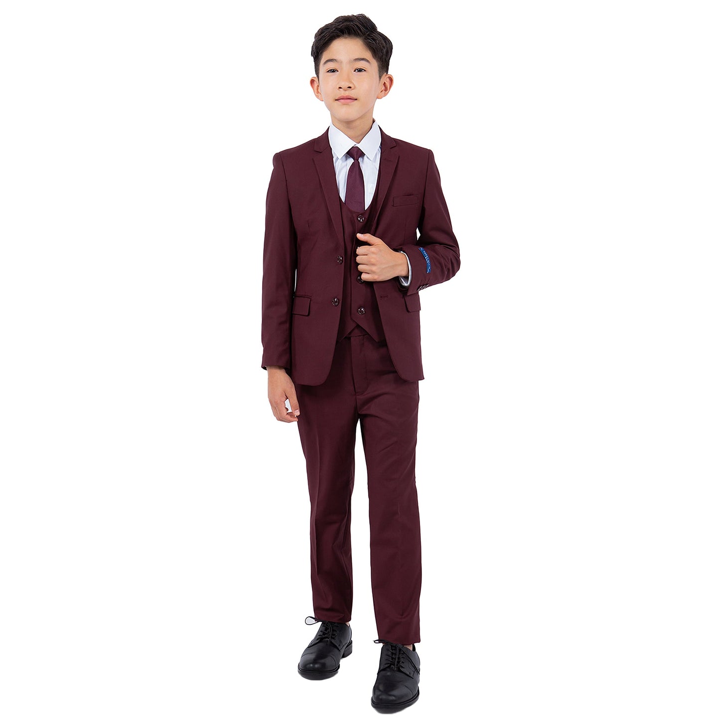 Burgundy Notch Lapel 5 Piece Slim Fit Perry Ellis Boy's Suit