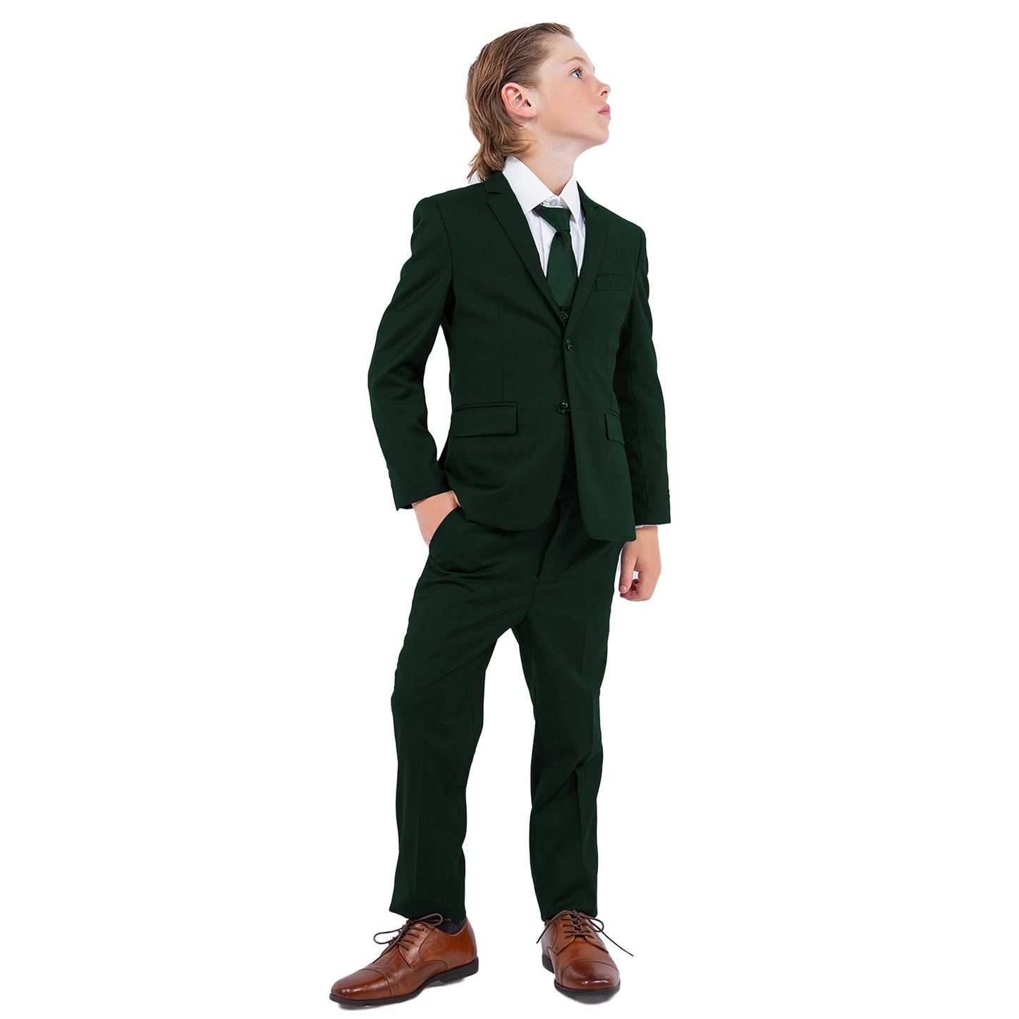 Green Notch Lapel 5 Piece Slim Fit Perry Ellis Boy's Suit