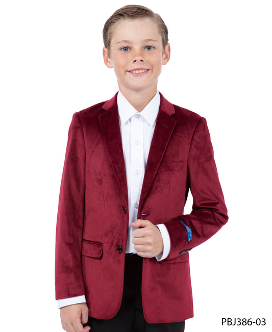 Burgundy Velvet Notch Lapel Slim Fit Perry Ellis Boy's Blazer