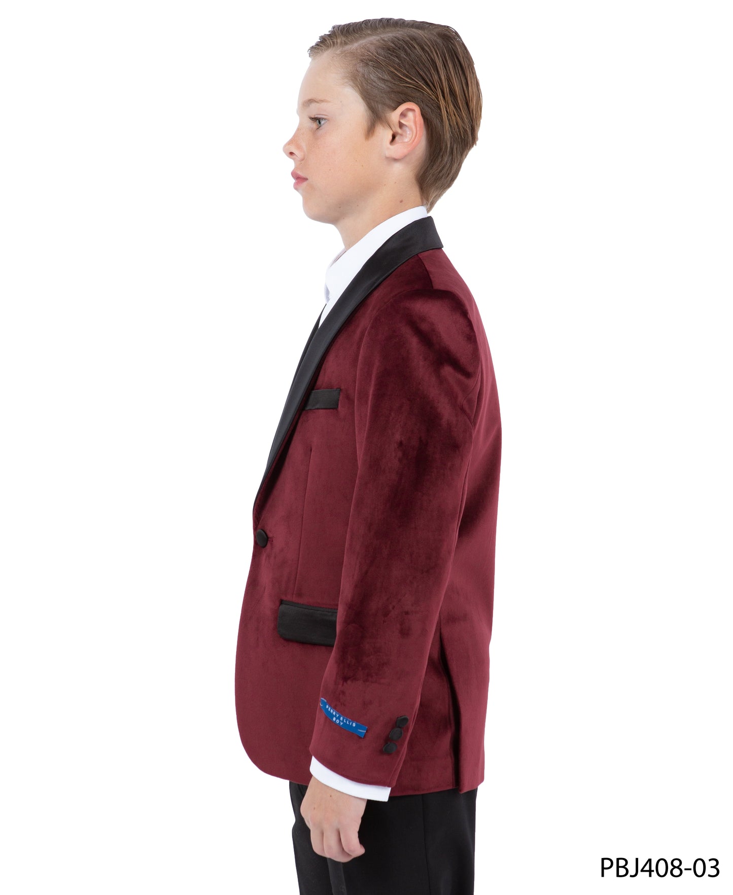 Burgundy Velvet Satin Shawl Lapel Slim Fit Perry Ellis Boy's Blazer