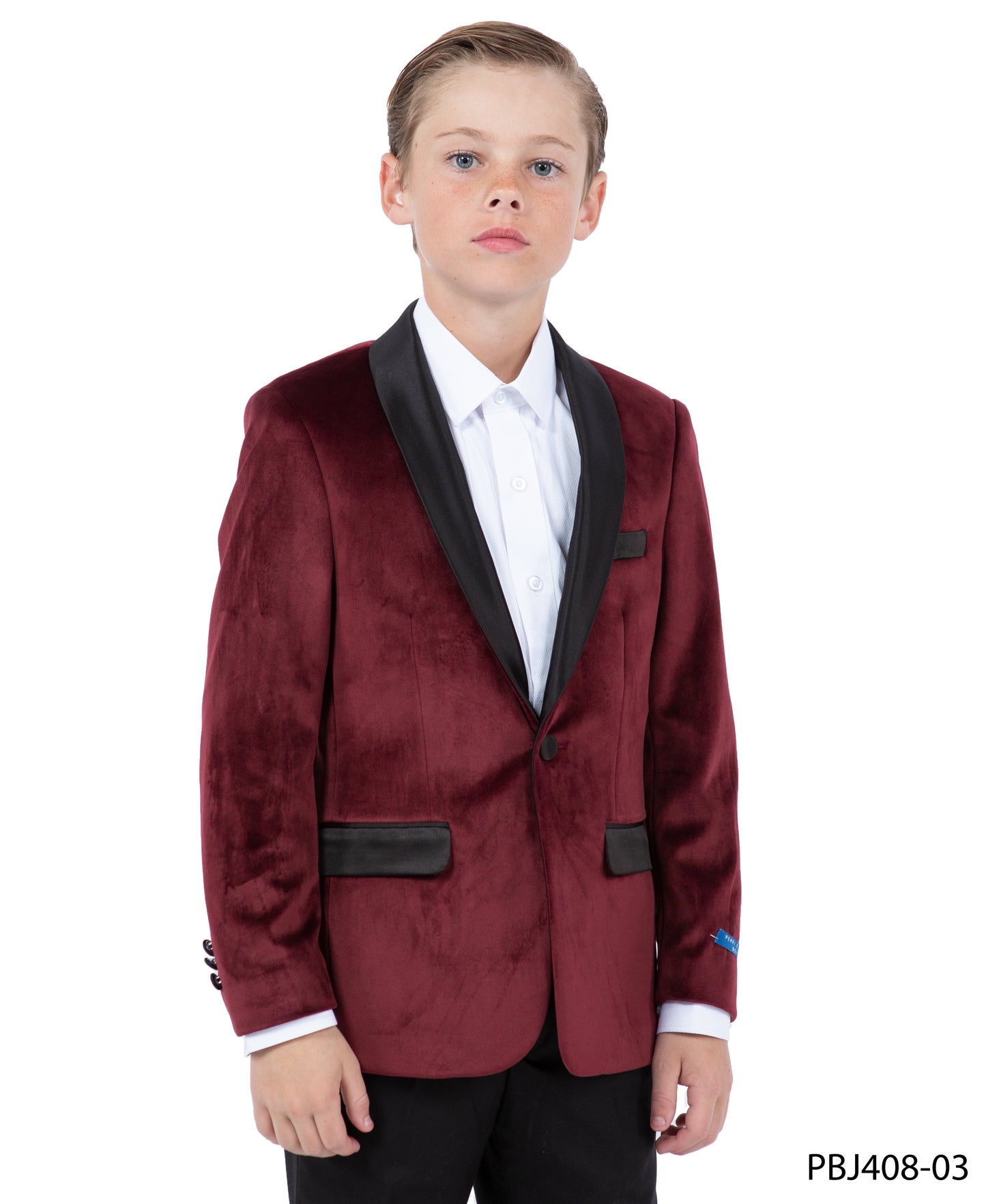 Burgundy Velvet Satin Shawl Lapel Slim Fit Perry Ellis Boy's Blazer