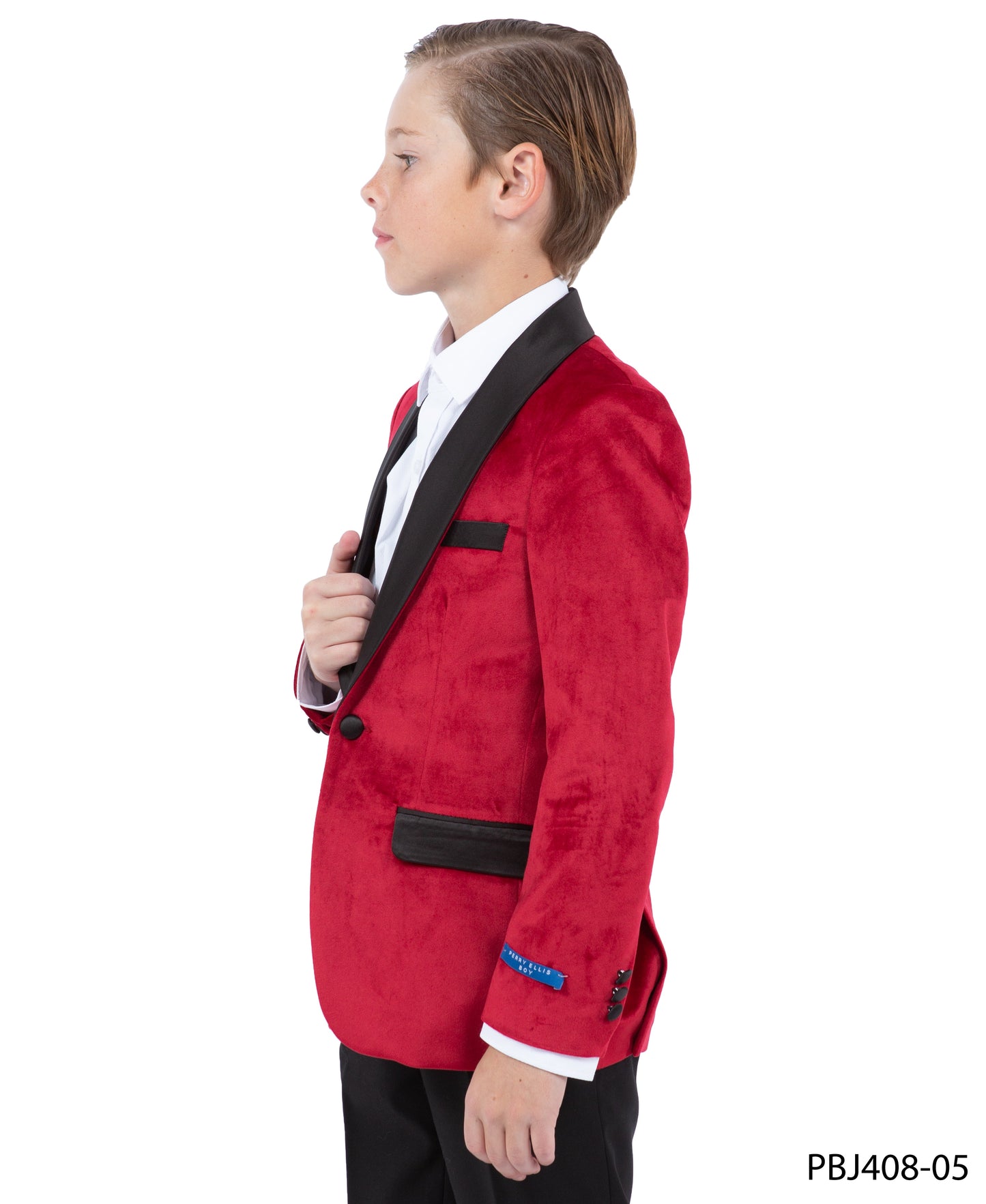 Red Velvet Satin Shawl Lapel Slim Fit Perry Ellis Boy's Blazer