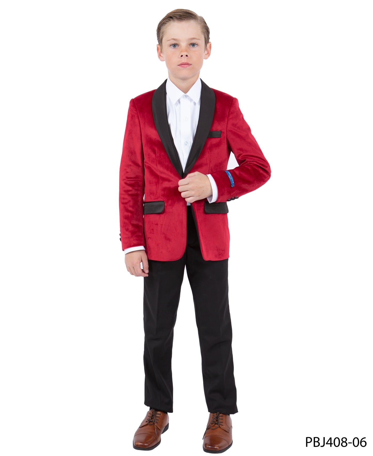 Red Velvet Satin Shawl Lapel Slim Fit Perry Ellis Boy's Blazer