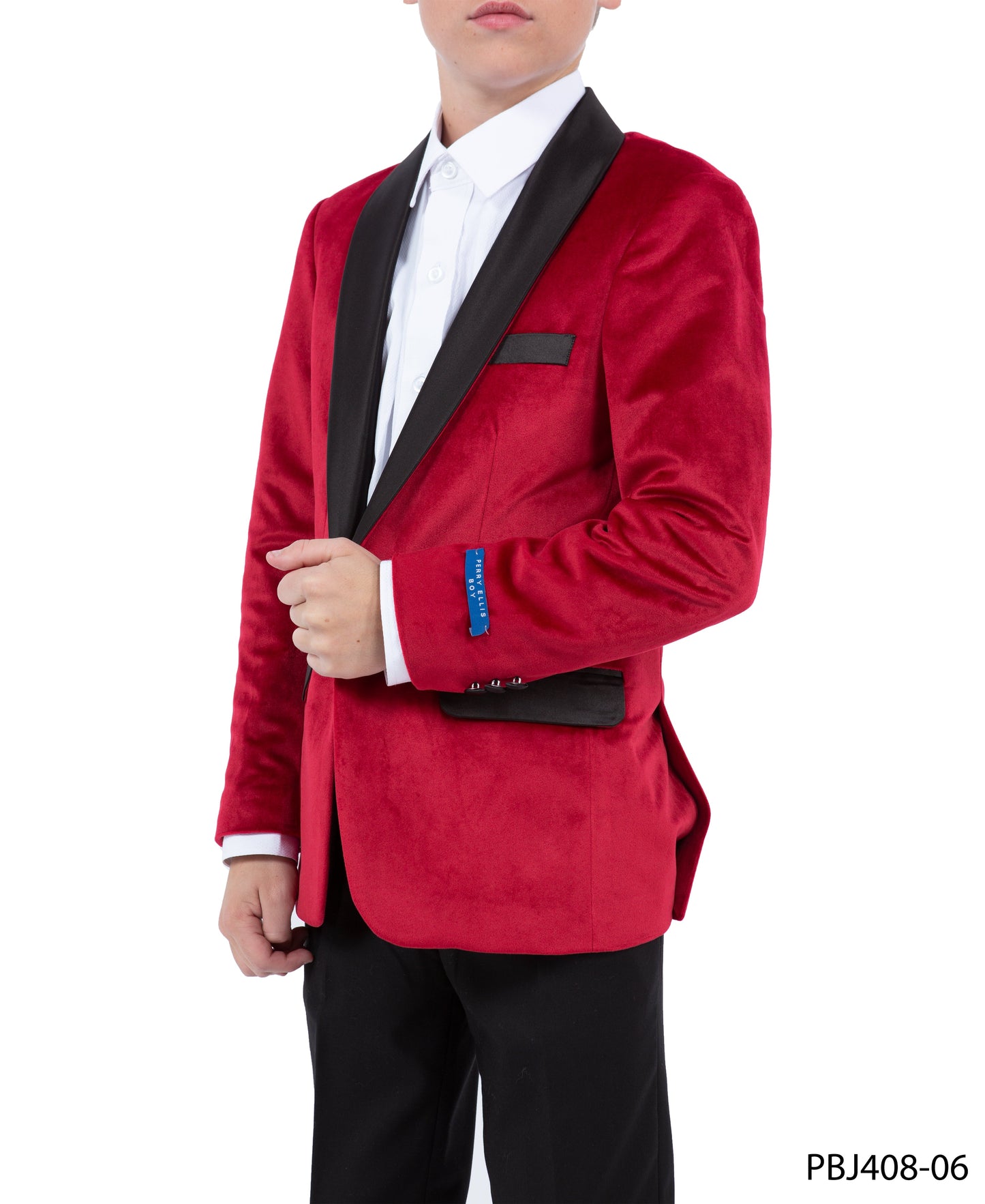 Red Velvet Satin Shawl Lapel Slim Fit Perry Ellis Boy's Blazer