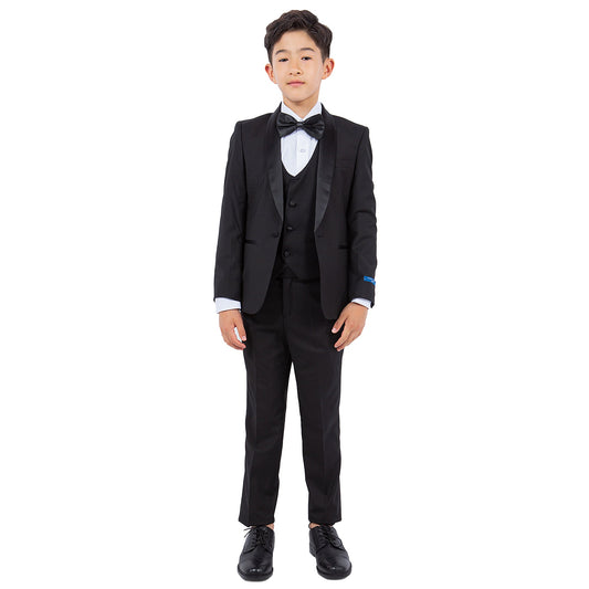 Black/Black Shawl Lapel 5 Piece Slim Fit Perry Ellis Boy'sTuxedo