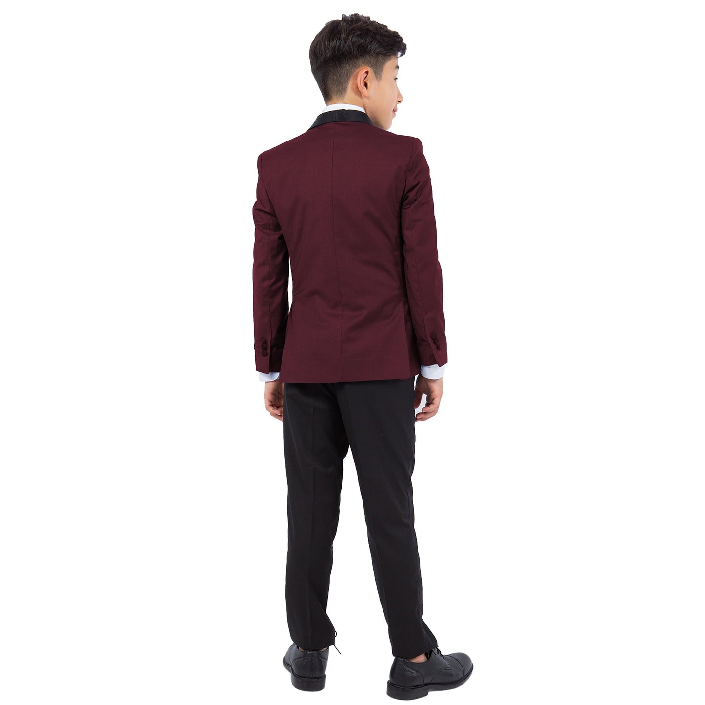 Burgundy/Black Shawl Lapel 5 Piece Slim Fit Perry Ellis Boy'sTuxedo