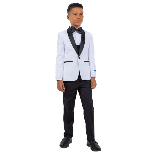 White/Black Shawl Lapel 5 Piece Slim Fit Perry Ellis Boy'sTuxedo