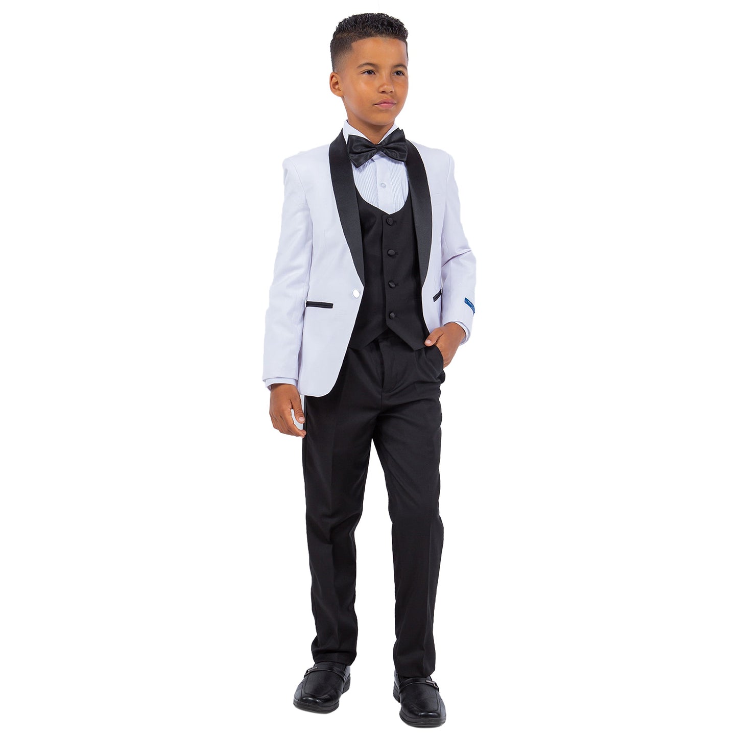 White/Black Shawl Lapel 5 Piece Slim Fit Perry Ellis Boy'sTuxedo