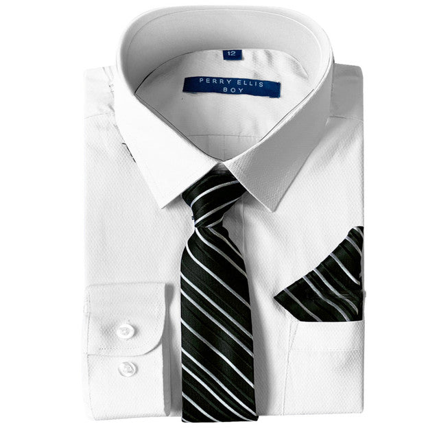 White Shirt With Black Tie Slim Fit Perry Ellis Boy's Shirt