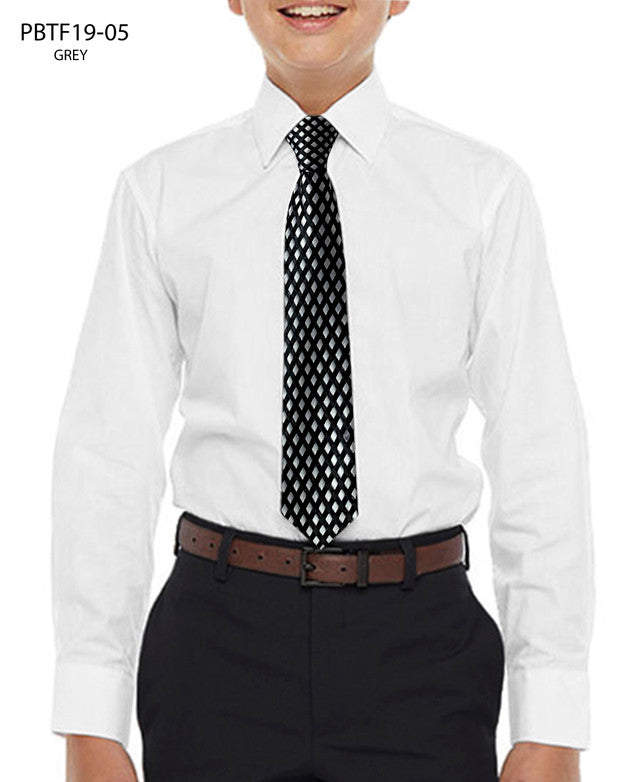 White Shirt With Grey Tie Slim Fit Perry Ellis Boy's Shirt