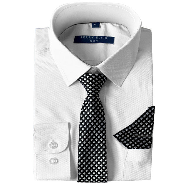 White Shirt With Grey Tie Slim Fit Perry Ellis Boy's Shirt