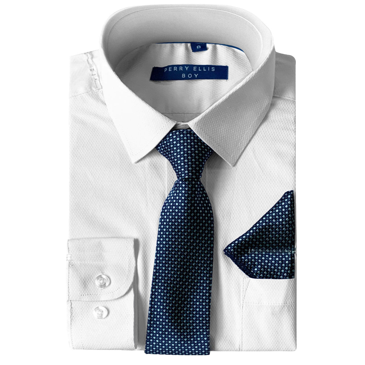 White Shirt With Indigo Tie Slim Fit Perry Ellis Boy's Shirt