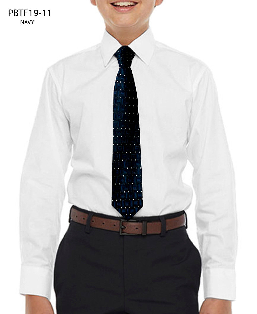 White Shirt With Navy Tie Slim Fit Perry Ellis Boy's Shirt