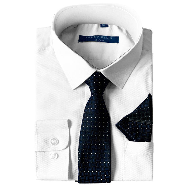 White Shirt With Navy Tie Slim Fit Perry Ellis Boy's Shirt