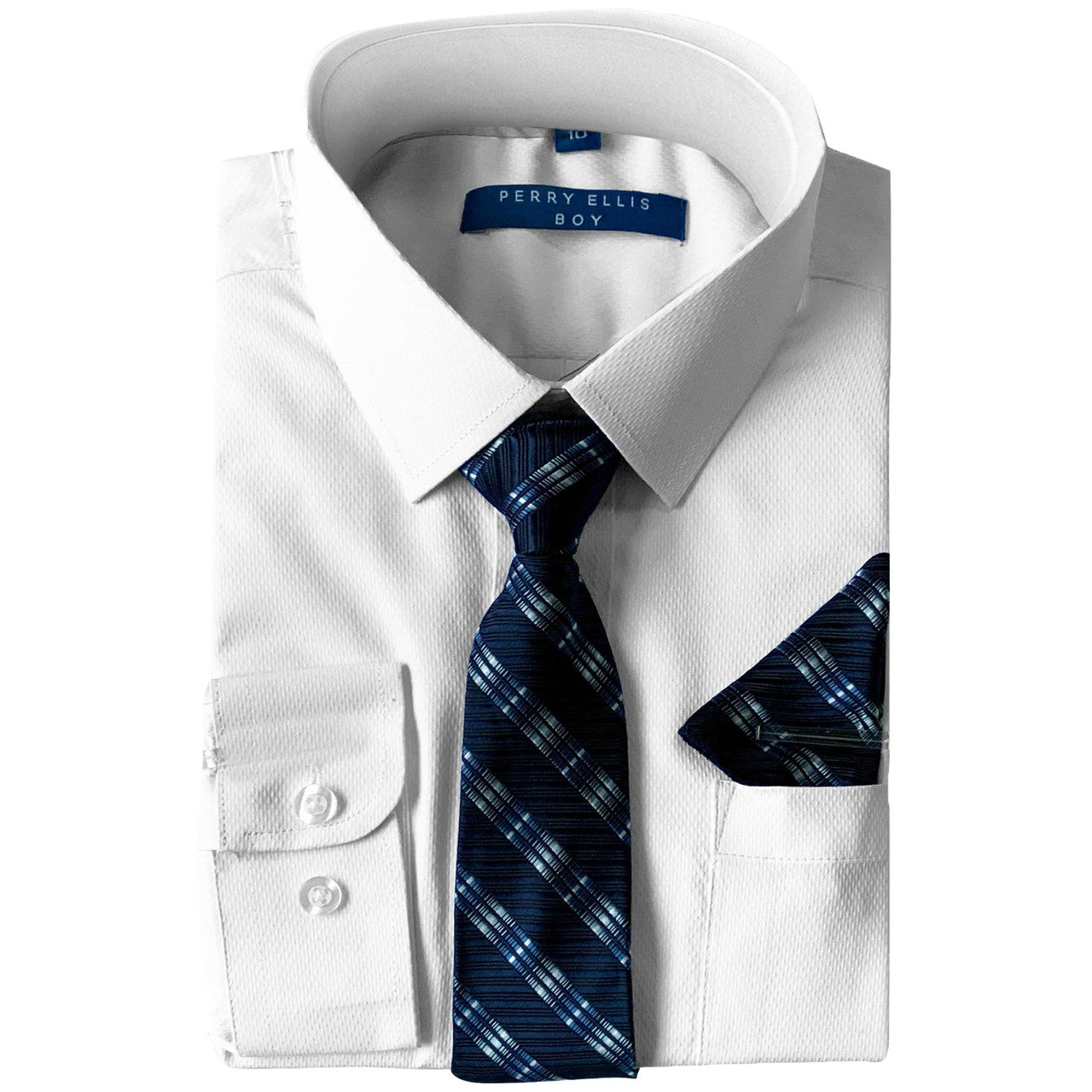 White Shirt With Royal Blue Tie Slim Fit Perry Ellis Boy's Shirt