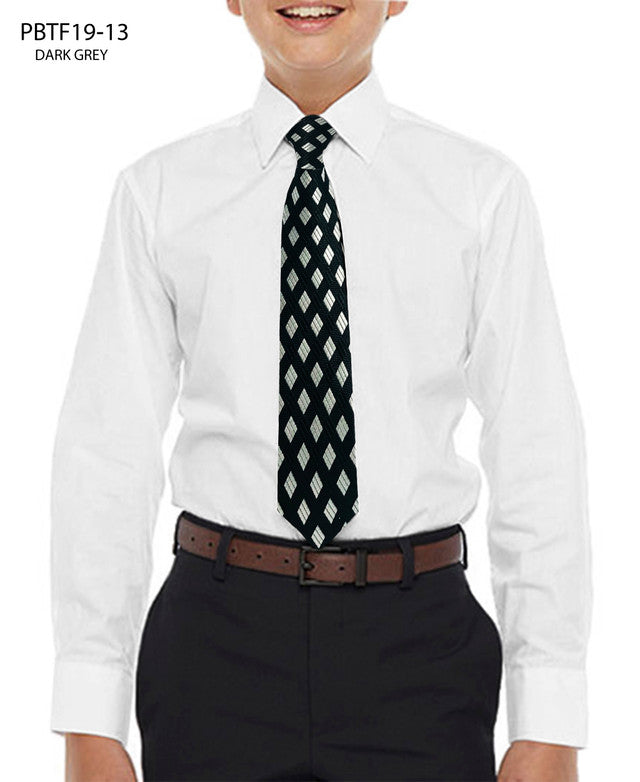 White Shirt With Dark Grey Tie Slim Fit Perry Ellis Boy's Shirt