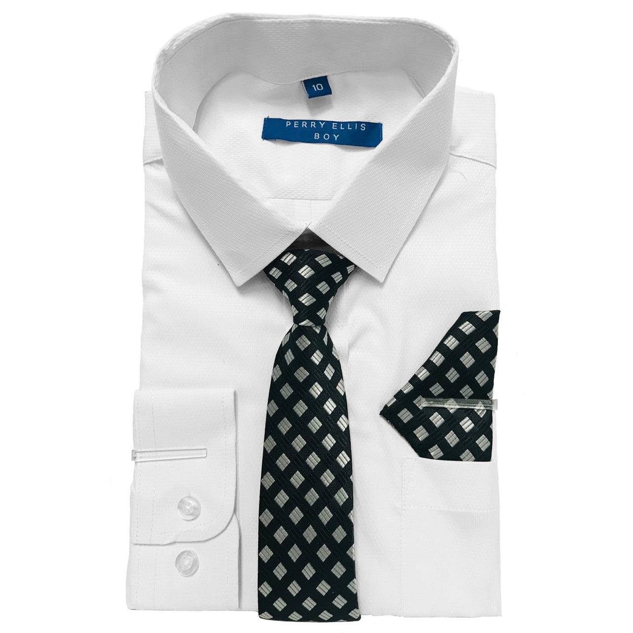 White Shirt With Dark Grey Tie Slim Fit Perry Ellis Boy's Shirt