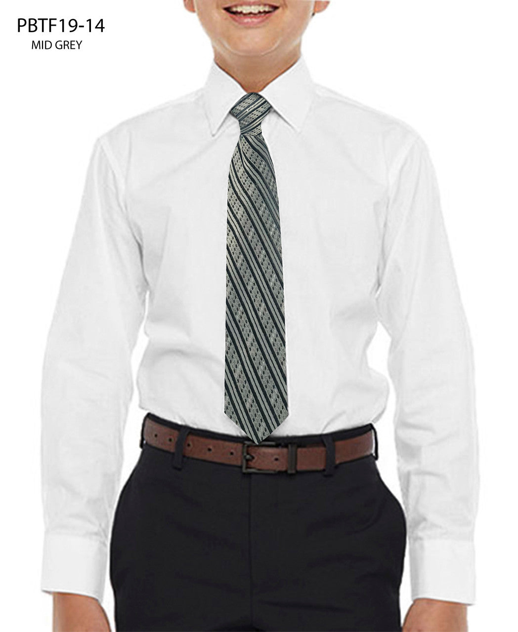 White Shirt With Mid Grey Tie Slim Fit Perry Ellis Boy's Shirt