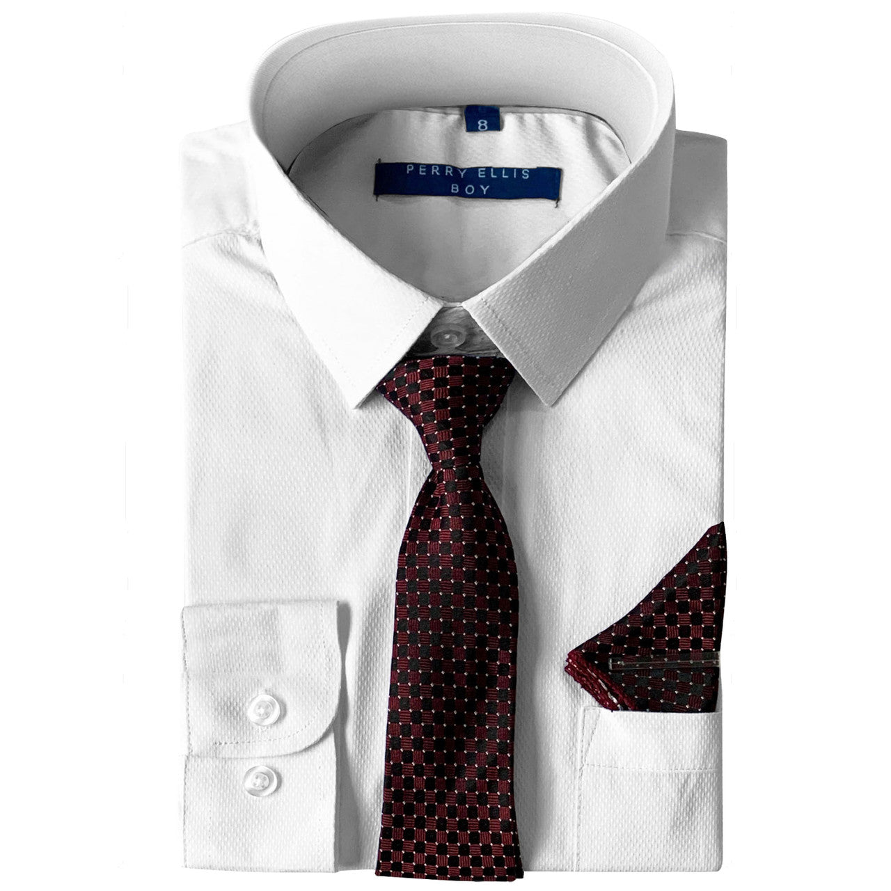 White Shirt With Burgundy Tie Slim Fit Perry Ellis Boy's Shirt