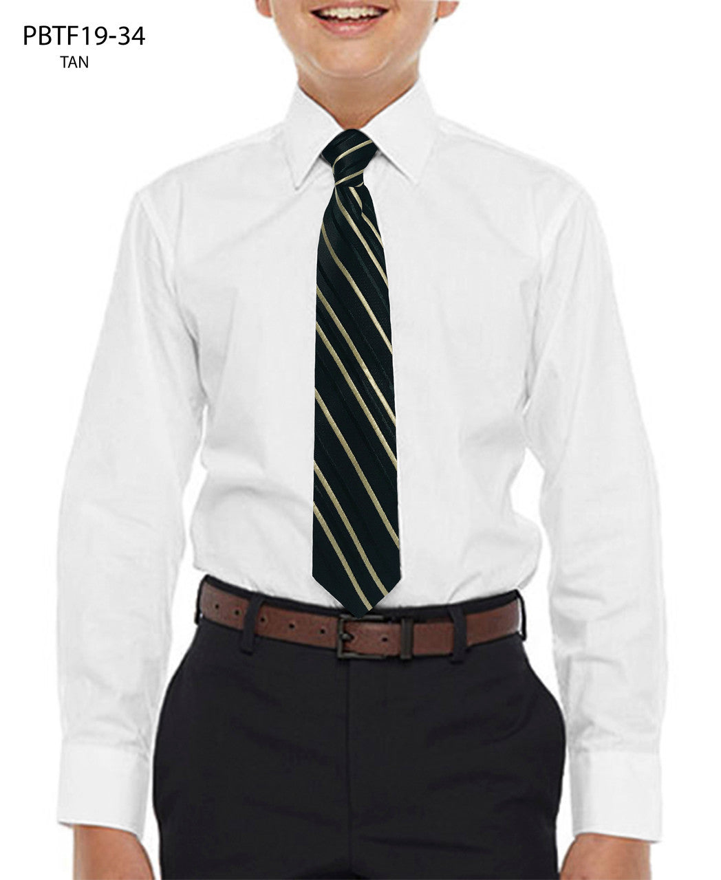 White Shirt With Tan Tie Slim Fit Perry Ellis Boy's Shirt