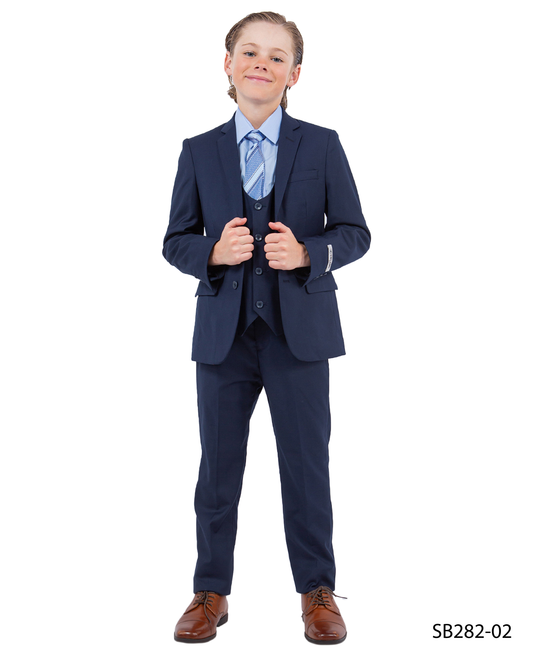 Solid Navy Notch Lapel 5 Piece Slim Fit Stacy Adams Boy's Suit