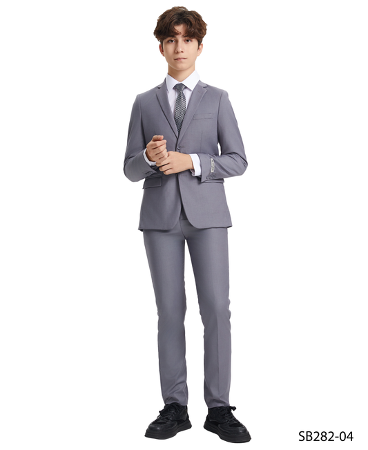 Solid Grey Notch Lapel 5 Piece Slim Fit Stacy Adams Boy's Suit