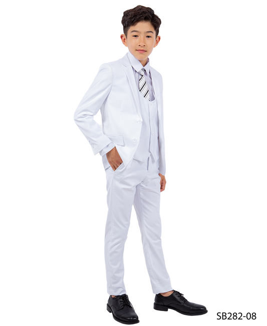 Solid White Notch Lapel 5 Piece Slim Fit Stacy Adams Boy's Suit