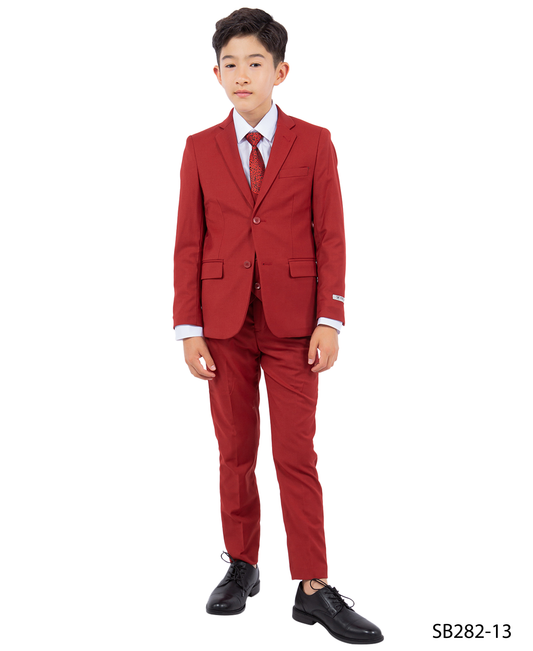 Solid Brick Notch Lapel 5 Piece Slim Fit Stacy Adams Boy's Suit