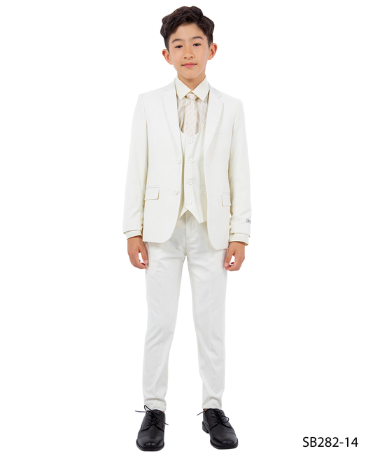 Solid Ivory Notch Lapel 5 Piece Slim Fit Stacy Adams Boy's Suit