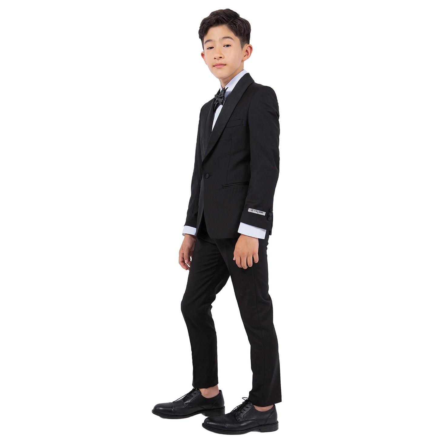 Black/Black Satin Shawl Lapel 5 Piece Slim Fit Stacy Adams Boy's Tuxedo