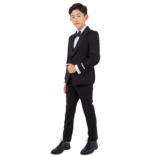 Black/Black Satin Shawl Lapel 5 Piece Slim Fit Stacy Adams Boy's Tuxedo