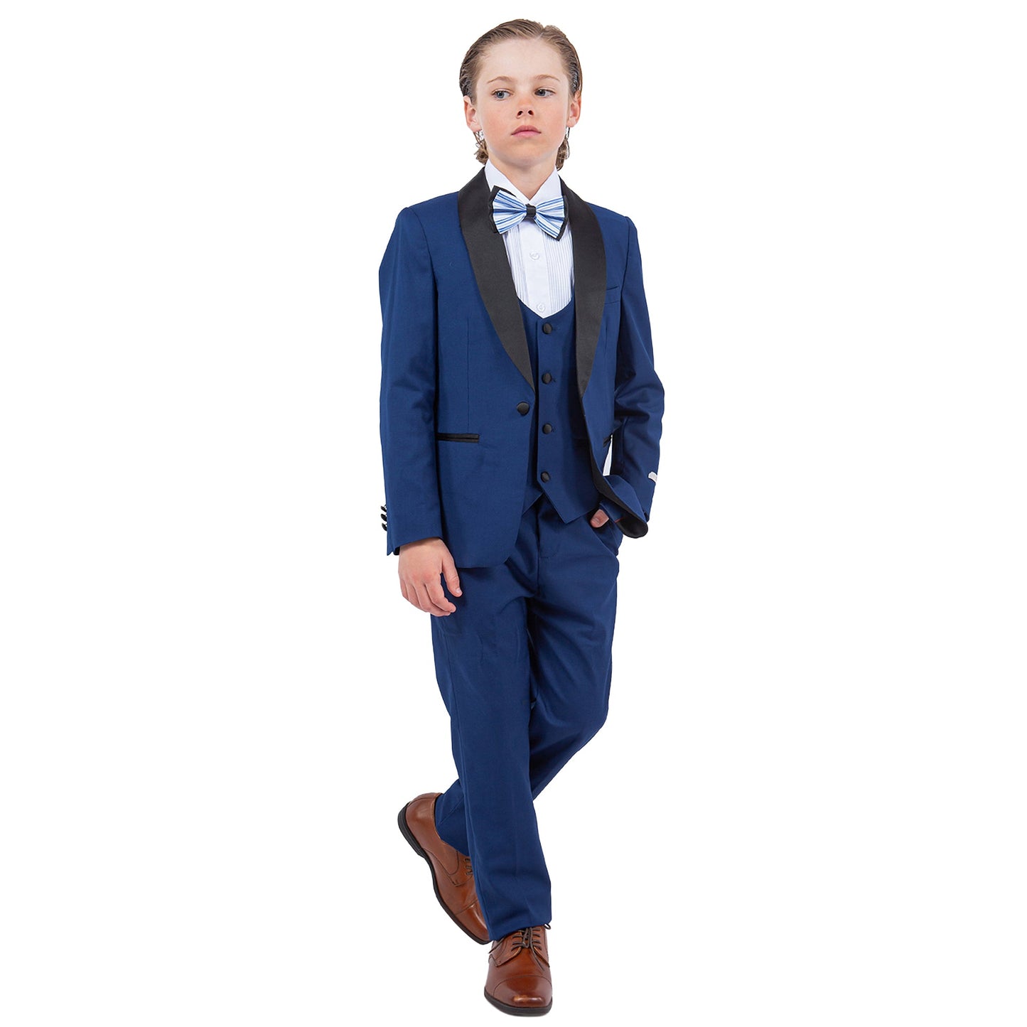 Indigo / Black Shawl Lapel 5 Piece Slim Fit Stacy Adams Boy's Tuxedo