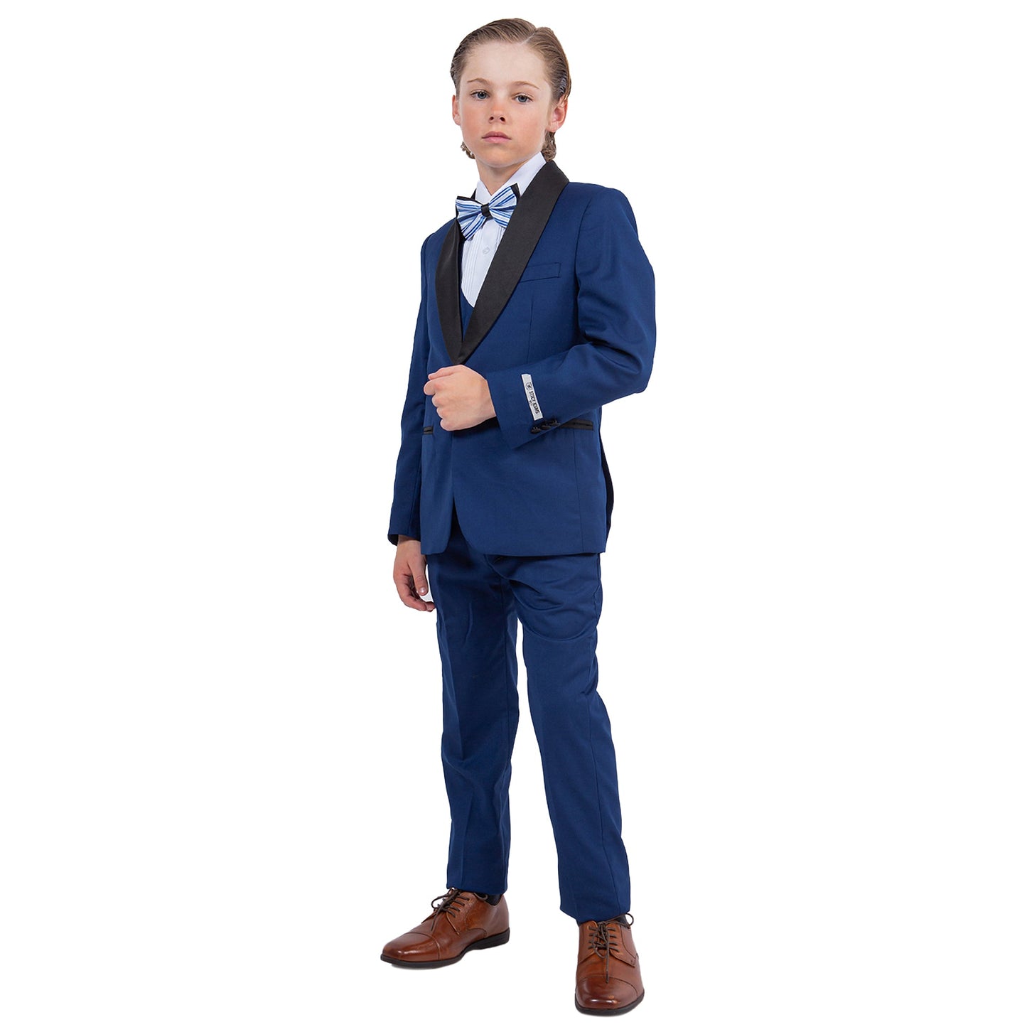 Indigo / Black Shawl Lapel 5 Piece Slim Fit Stacy Adams Boy's Tuxedo